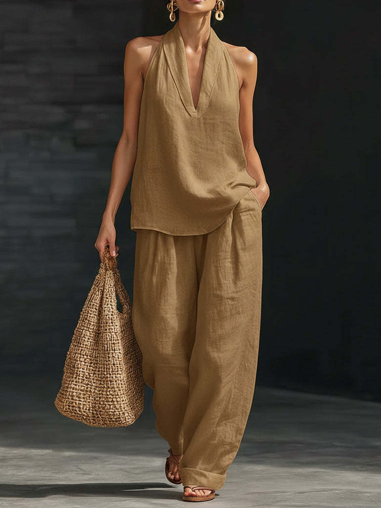 2026 Cross-border E-commerce Women's Clothing Halter V-neck Sleeveless Casual Suit