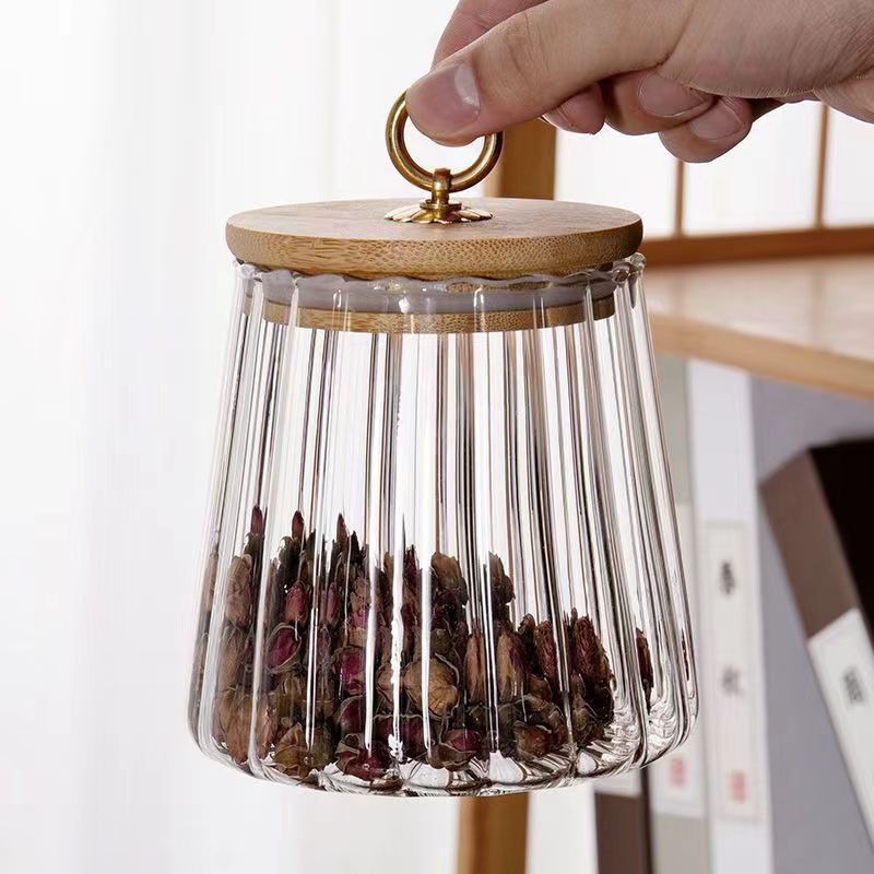 Striped Snack Jar, Petal-shaped Glass Tea Jar, Honey Bottle, Coffee Bean Storage Jar, Airtight Glass Container