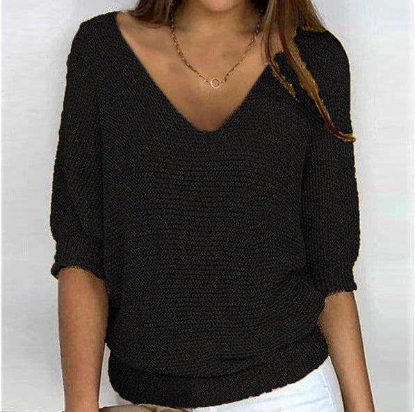 2026 New Russian Solid Color Crew Neck Knitted Top Women's Three-Quarter Sleeve Top Air Conditioning Shirt In Stock