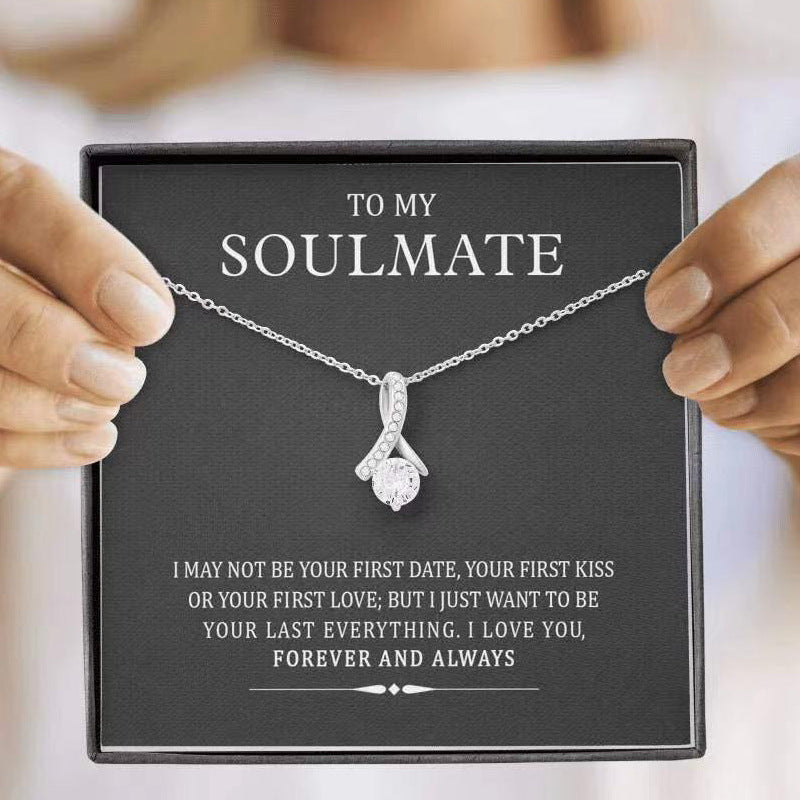 Cross-border Hot Style Soulmate Design Touching Herringbone Pendant Classic Versatile Mother's Day Gift Necklace