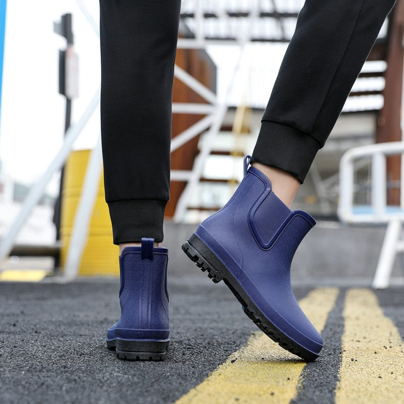 Chelsea non-slip rain boots men's waterproof shoes short tube rain boots wear-resistant warm mid-tube rubber shoes fishing car wash overshoes