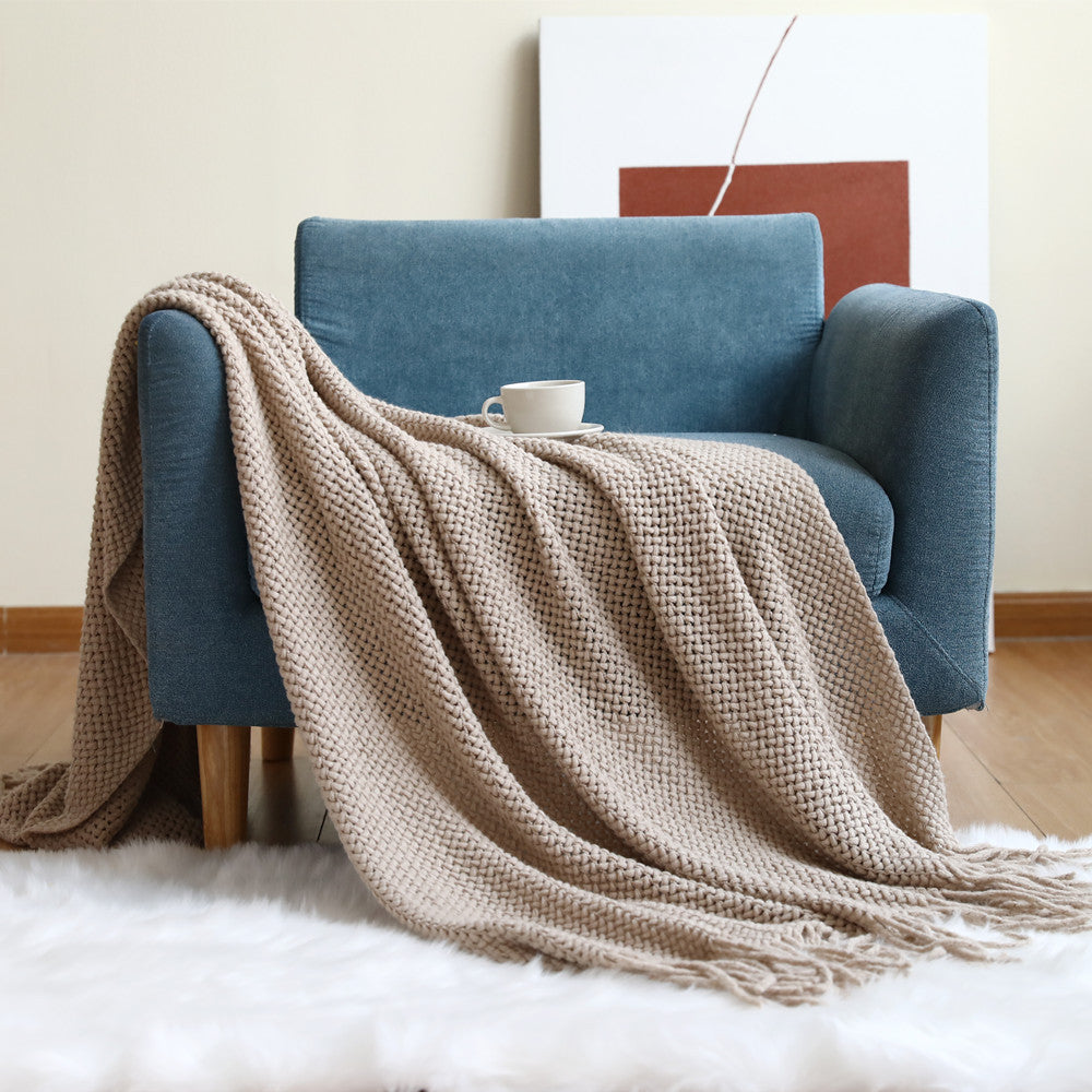 Nordic Style Sofa Blanket Cover Blanket, Knitted Blanket, Shawl Blanket, Solid Color Blanket, Bed Towel, Yarn Sofa Towel