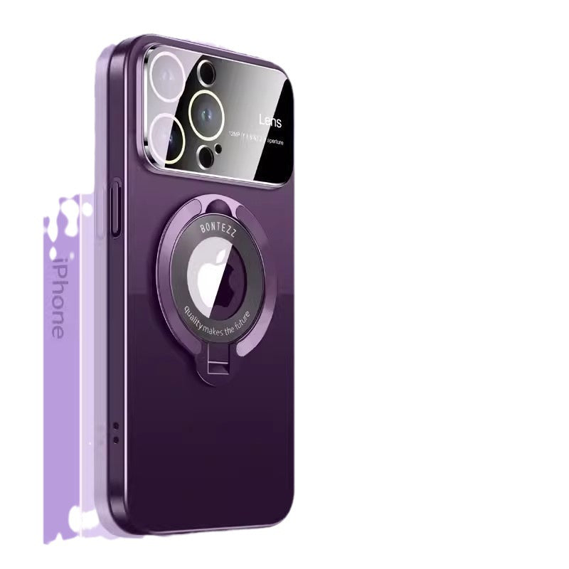 Large Window Missing Label Magnetic Suction Bracket Suitable For iPhone 15 Mobile Phone, Case All-inclusive Lens Film, Apple 14 Frosted Hard Cover