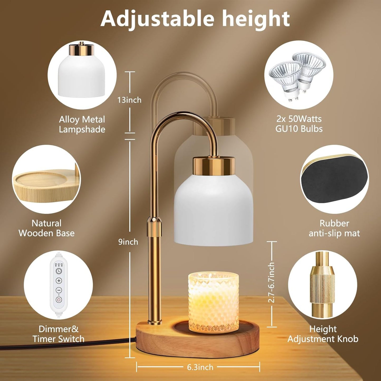 New Amazon Flameless Adjustable Aromatherapy Candle Lamp, Solid Wood Aromatherapy Essential Oil Candle Lamp, Bedroom Atmosphere Table Lamp