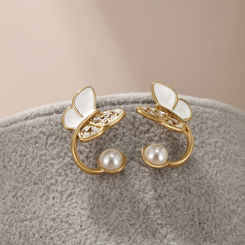 Xuping Jewelry Enamel Droplet Butterfly Imitation Pearl Earrings - Korean Style Niche Design Elegant Earrings Wholesale