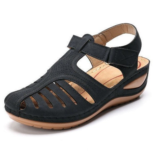 Cross-border 2026 Summer New Women's Wedge Sandals, Hollowed-out Breathable Strapless Thick-soled Peep Toe Sandals, Plus Size for Export