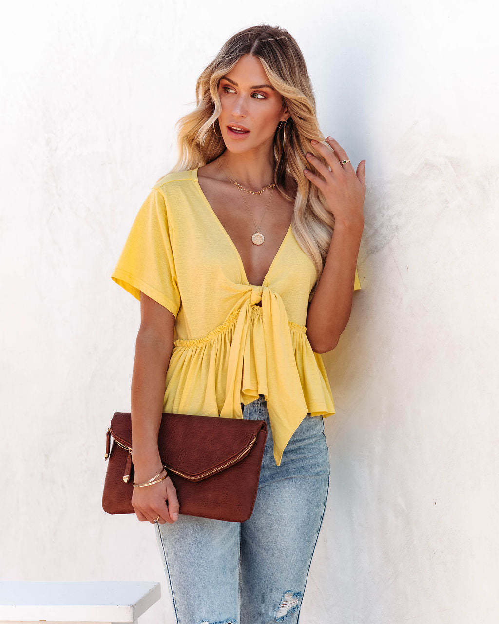2026 Summer New Arrival European and American Cross-border Women's Clothing Solid Color Patchwork Loose Short-sleeved Tie-up Ruffle Top