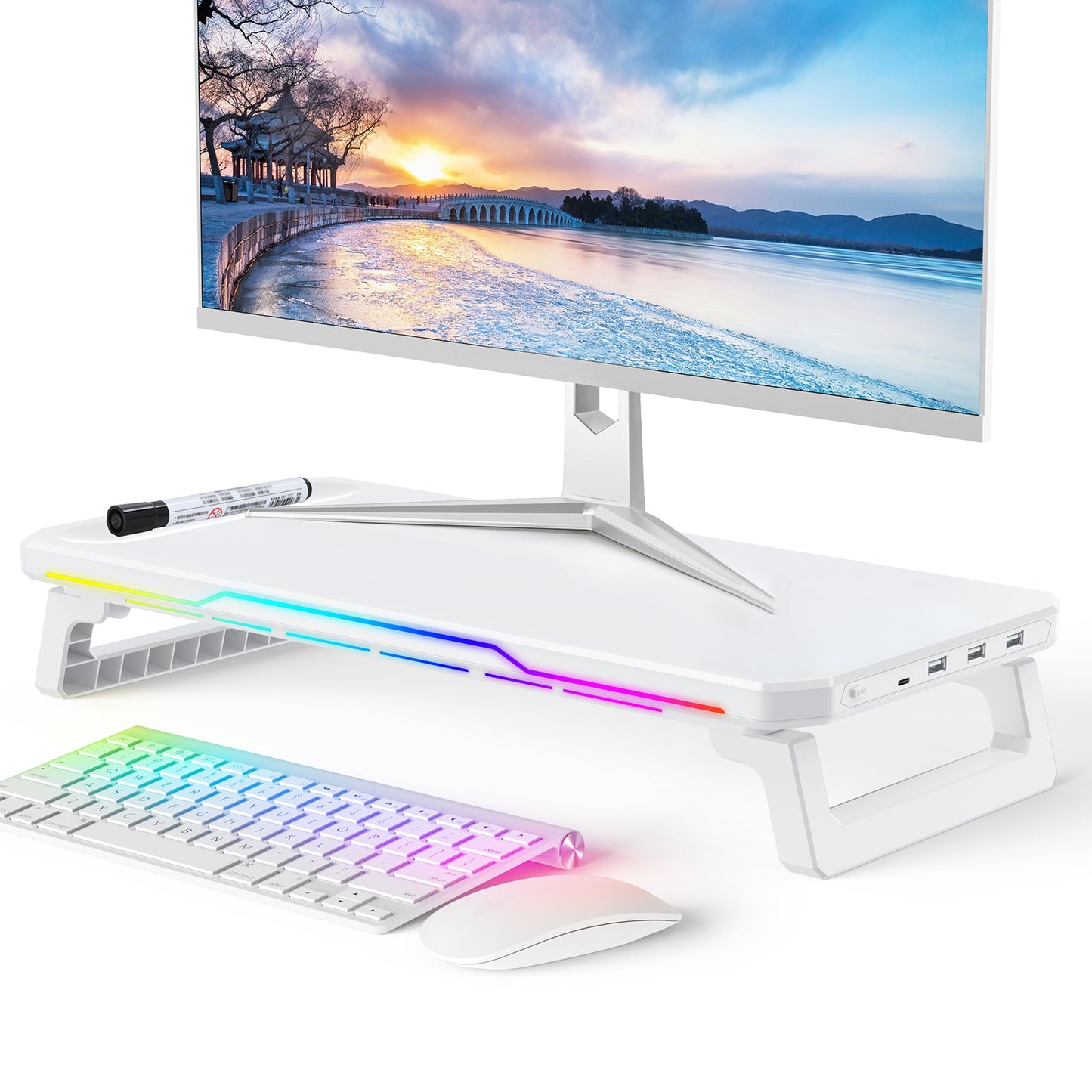 Cross-border Wireless Fast Charging RGB illuminated Computer Stand with HUB, Multi-functional Ergonomic Plastic Display Riser