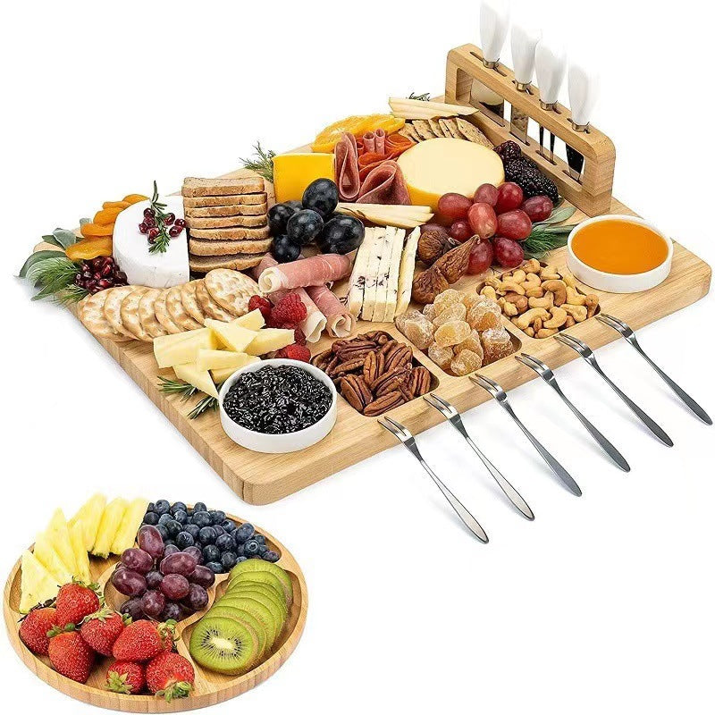 Choice Hot Selling Bamboo Cheese Board Set with Knife Cheese Board with Invisible Drawer Factory Direct