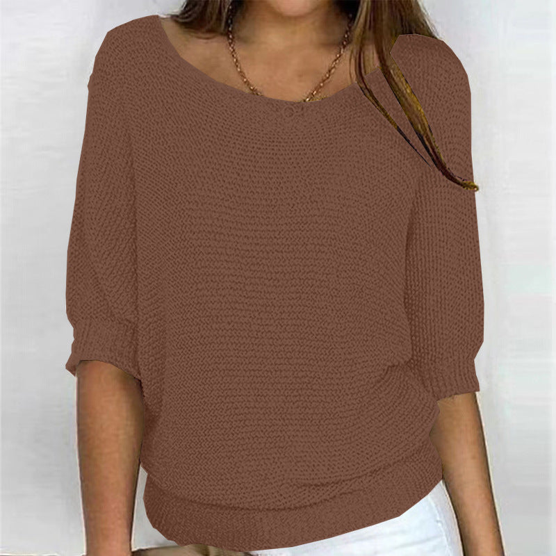2026 New Russian Solid Color Crew Neck Knitted Top Women's Three-Quarter Sleeve Top Air Conditioning Shirt In Stock