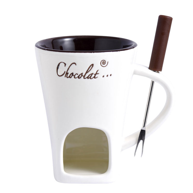 Ceramic Chocolate Cup, Hot Pot Steamer Swiss Ice Cream Hot Pot Cup, Cheese Hot Pot Cup with Fork