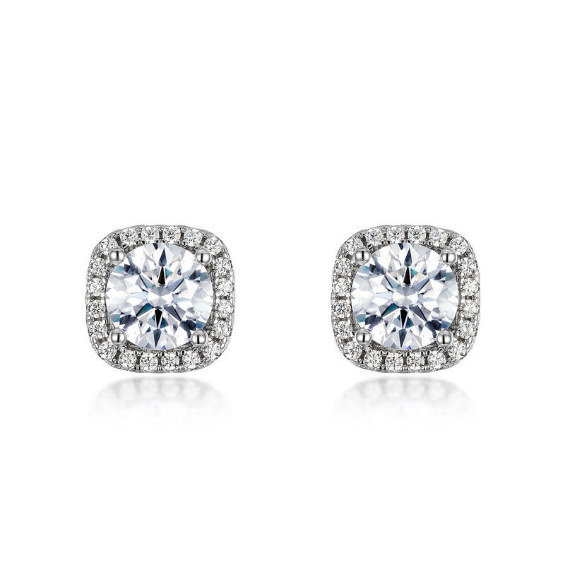 Global cross-border hot collection of dazzling moissanite earrings S925 silver full of colored gemstone earrings European and American light luxury atmosphere simple