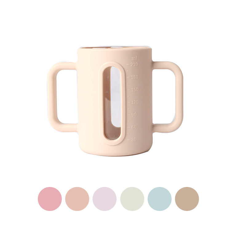 Cross-border Children's Drop-proof Double-layer Silicone Glass Children's Sippy Cup, Baby Food Supplement Water Cup, Silicone Straw Snack Cup
