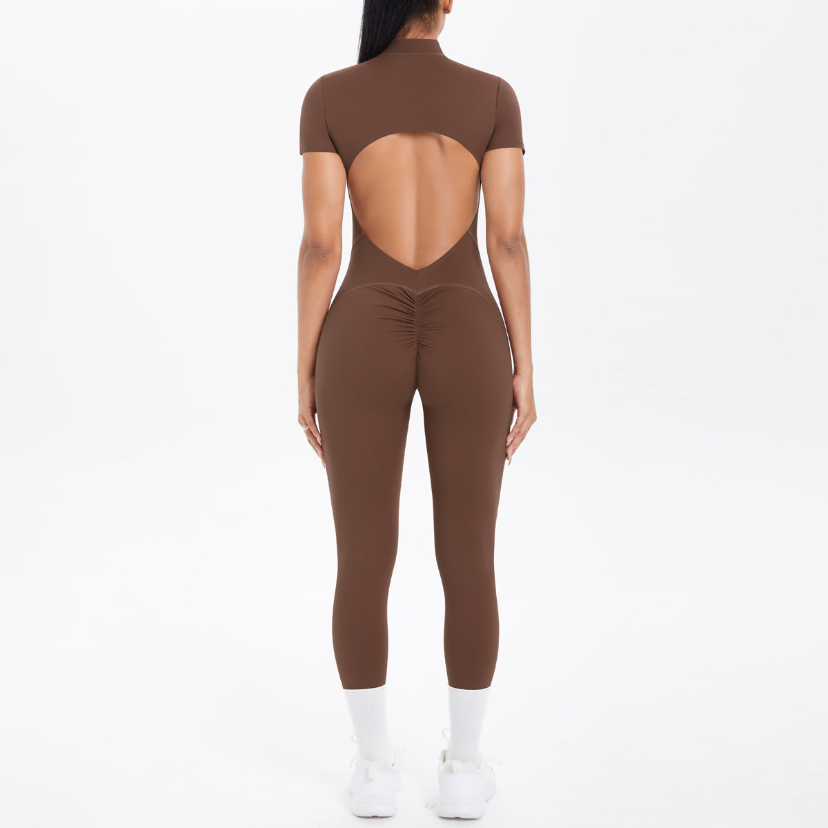New Cross-border European and American Style Tight-fitting Backless Hollowed-out Short-sleeved Long Pants Bodysuit for Sports Running Fitness Yoga
