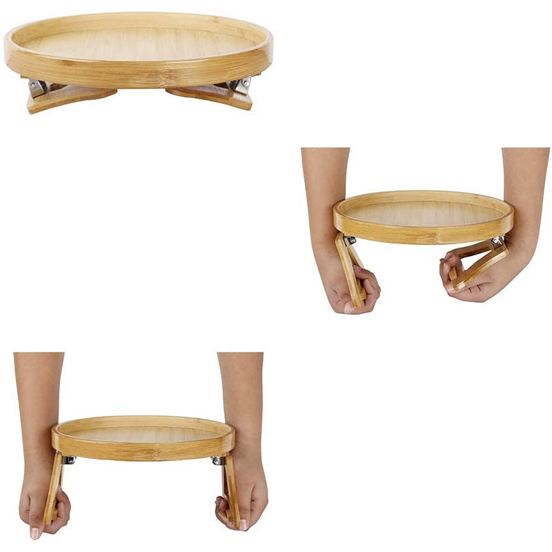 Bamboo Sofa Disc Round Storage, Bamboo Disc Sofa with Leg Tray Foldable Bed Tray Round Tray