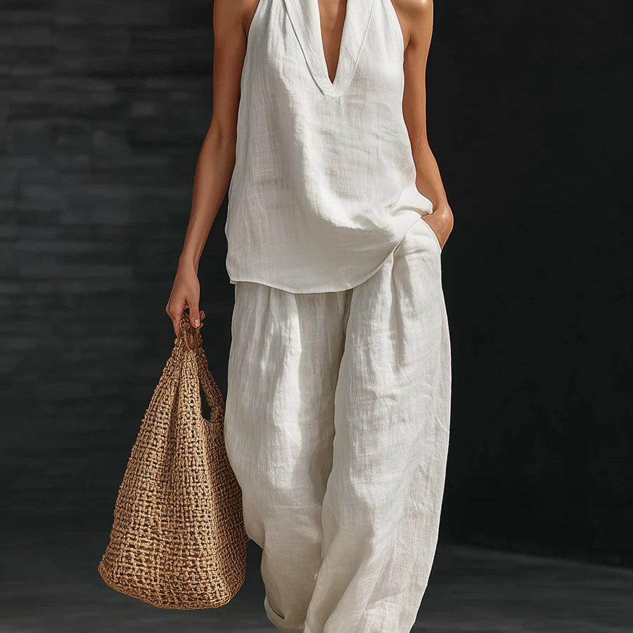 2026 Cross-border E-commerce Women's Clothing Halter V-neck Sleeveless Casual Suit