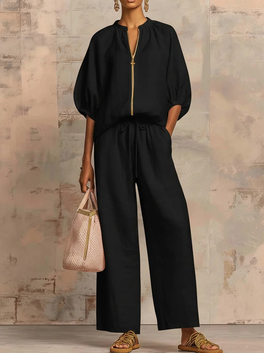 2026 Autumn New European and American Style Women's Zipper Top Casual Set