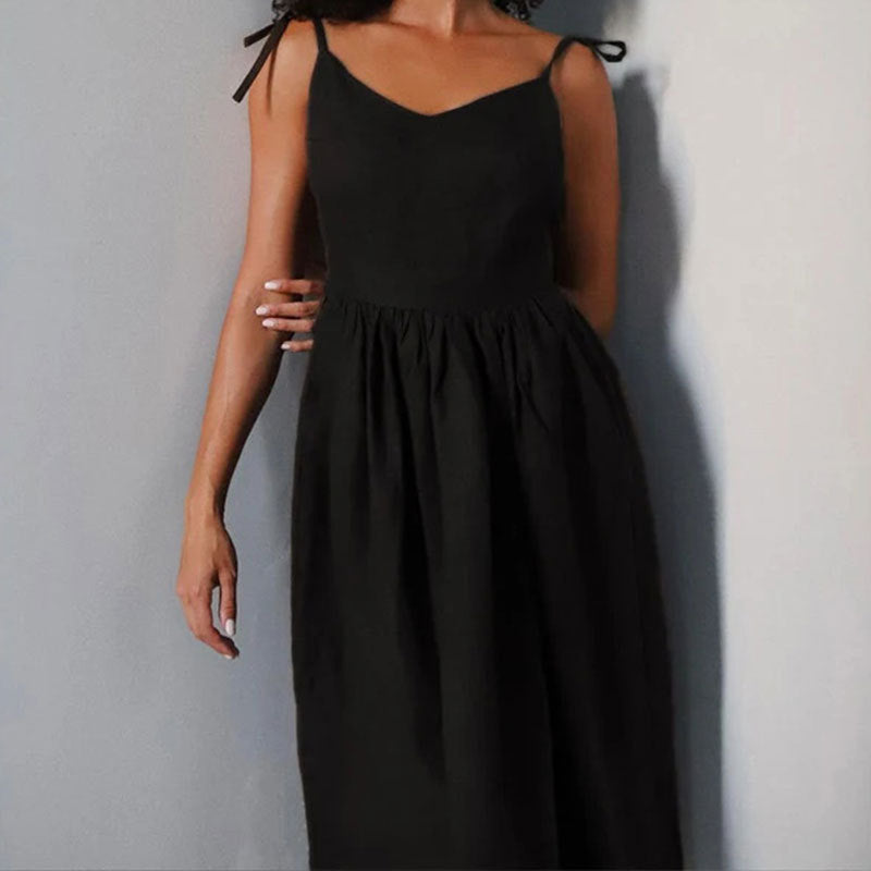 2026 European and American Women's Backless Elegant Mori Style Sexy V-Neck High Waist Fashion Suspender Dress