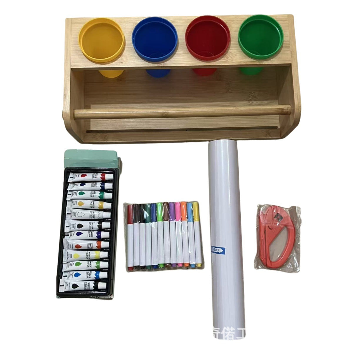 Children's Paper Roll Easel, Desktop Bamboo Easel, Can Also Hold Pen Holders, Baby's Drawing and Painting Bamboo Paper Roll Holder