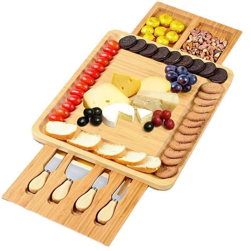 Choice Hot Selling Bamboo Cheese Board Set with Knife Cheese Board with Invisible Drawer Factory Direct