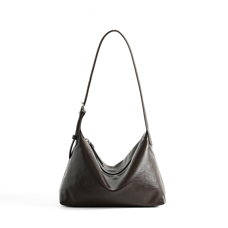 Retro-style Top-grain Vegetable-tanned Cowhide Casual Shoulder Bag/Underarm Bag, Commuting Large Capacity Classic Genuine Leather Crossbody Hobo Bag