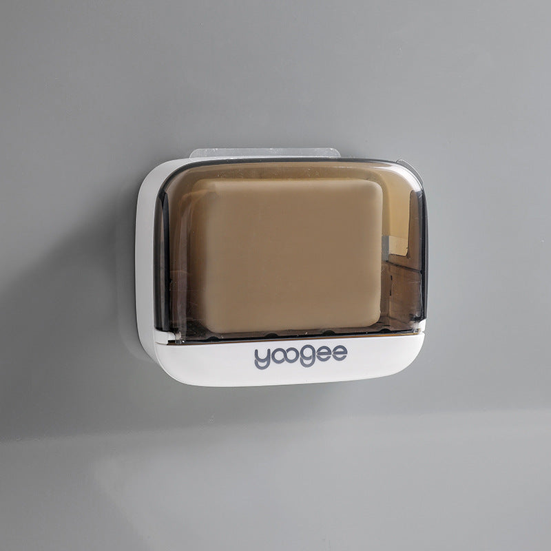 Soap Box Drain Toilet No Punching Shelf Wall-mounted Soap Box with Cover Dustproof Creative Flip Soap Box