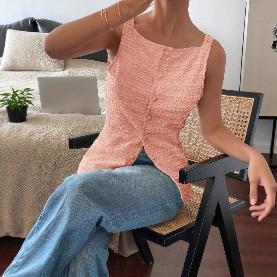 2026 Cross-border Elegant Single-breasted Round Neck Sleeveless Slim Fit Vest for Women (Solid Color)