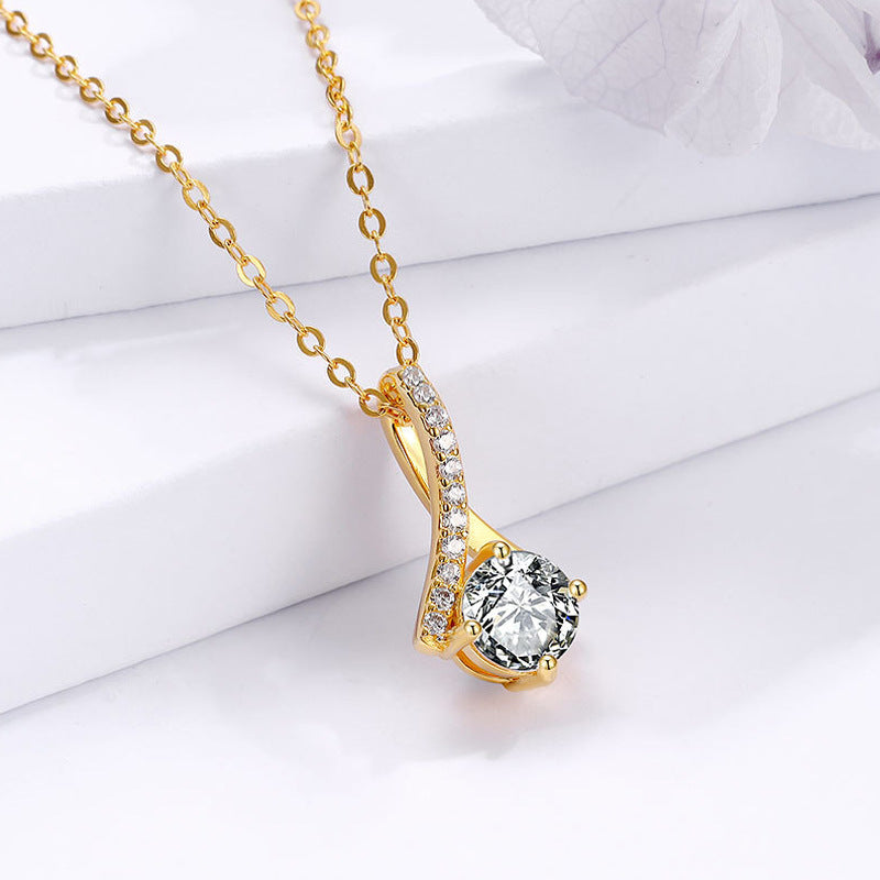 Cross-border Hot Style Soulmate Design Touching Herringbone Pendant Classic Versatile Mother's Day Gift Necklace