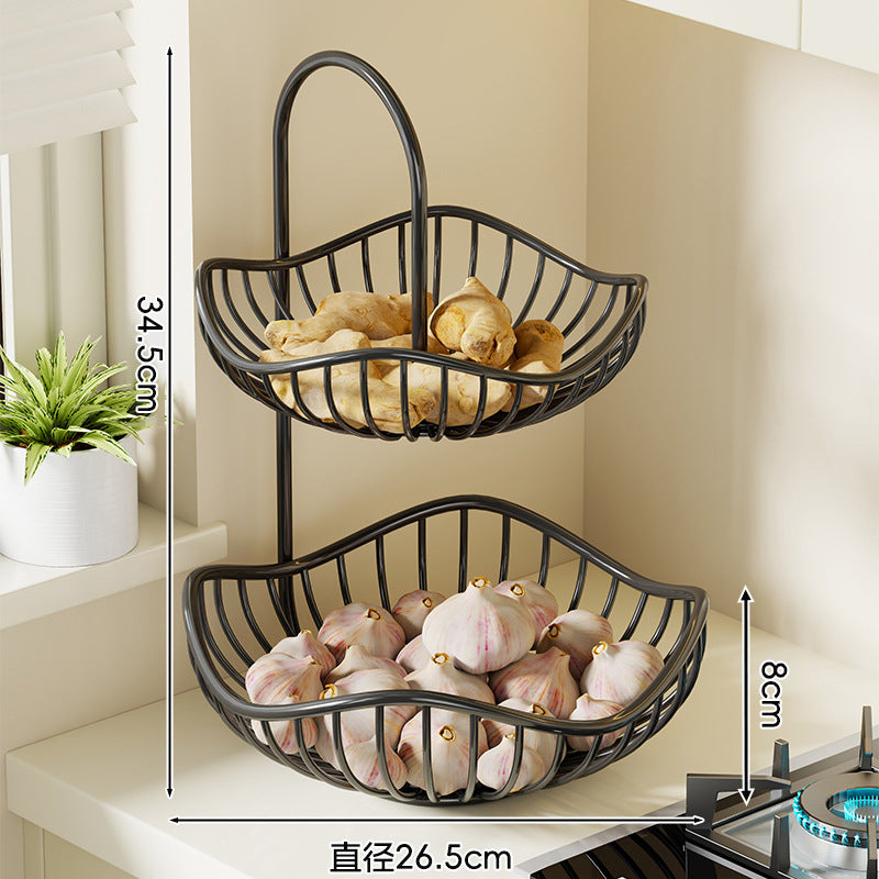 Kitchen Scallion, Ginger, and Garlic Storage Basket; Desktop Vegetable Rack; Multi-functional Living Room Double-layer Fruit Storage