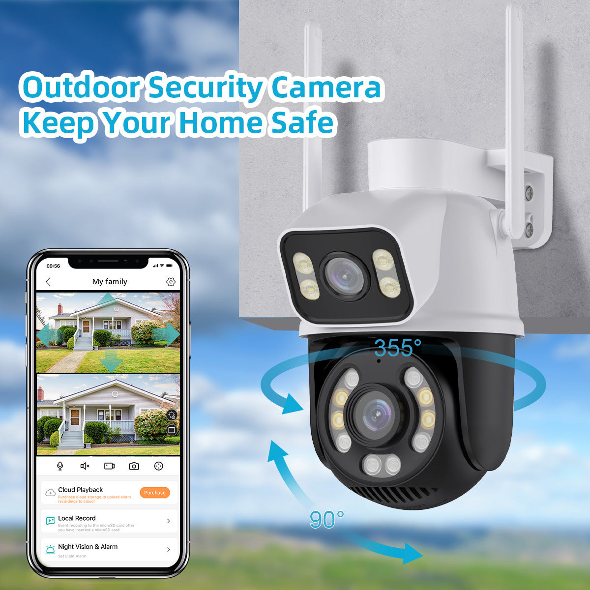 ICSEE High-Definition Wireless Dual-Lens Camera Mobile Remote Full-Color Night Vision Outdoor PTZ Camera A25 Smart Monitor