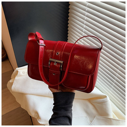 High-grade retro small bag for women 2025 new spring new single-shoulder underarm small square bag double pocket flap bag
