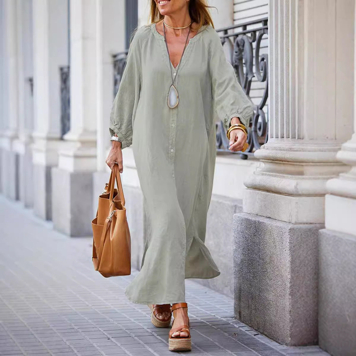 2026 New Spring/Summer Cotton Linen Shirt, Fashionable Casual Long-Sleeved Cardigan Dress for Women
