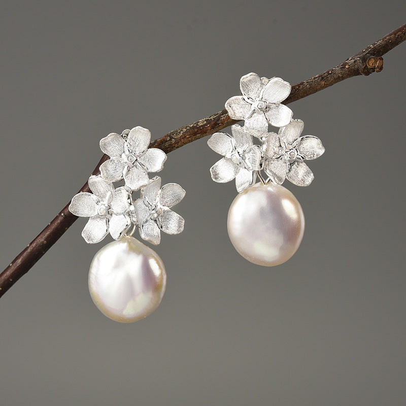 Forget-me-not Baroque S925 sterling silver earrings retro flower jewelry women