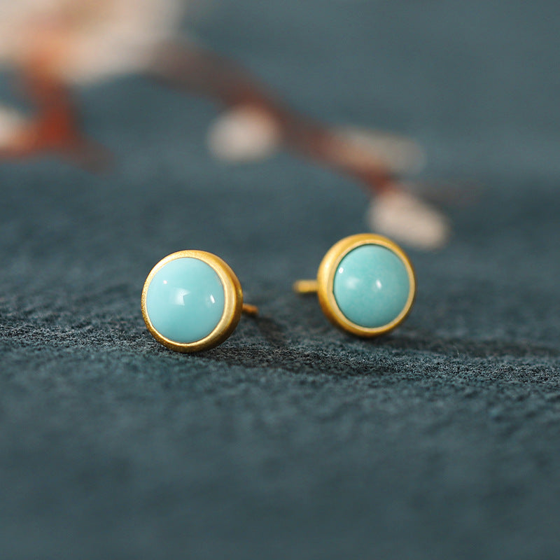 S925 sterling silver gold-plated inlaid south red agate earrings round simple egg surface simple fashion temperament ladies earrings
