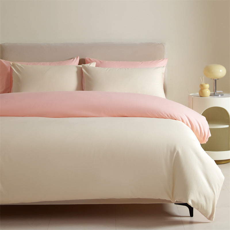 Solid Color Double-tone 100% Cotton Four-piece Bedding Set, Spring 2025 100% Cotton Duvet Cover, Nantong Bedding Set Three-piece Bed Sheet and Duvet Cover.