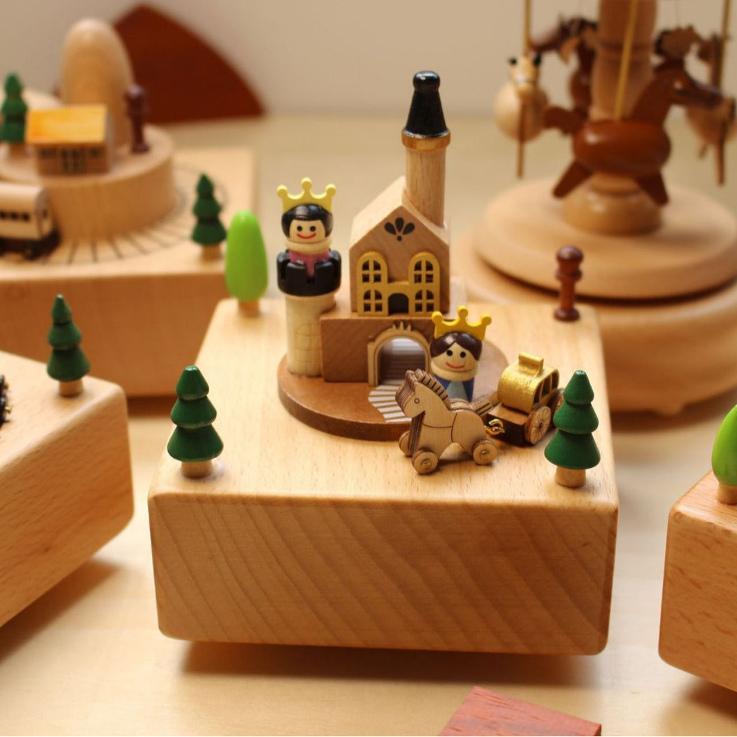 Wooden Creative Music Box Carousel Wooden Train Home Decoration Crafts Birthday Gift