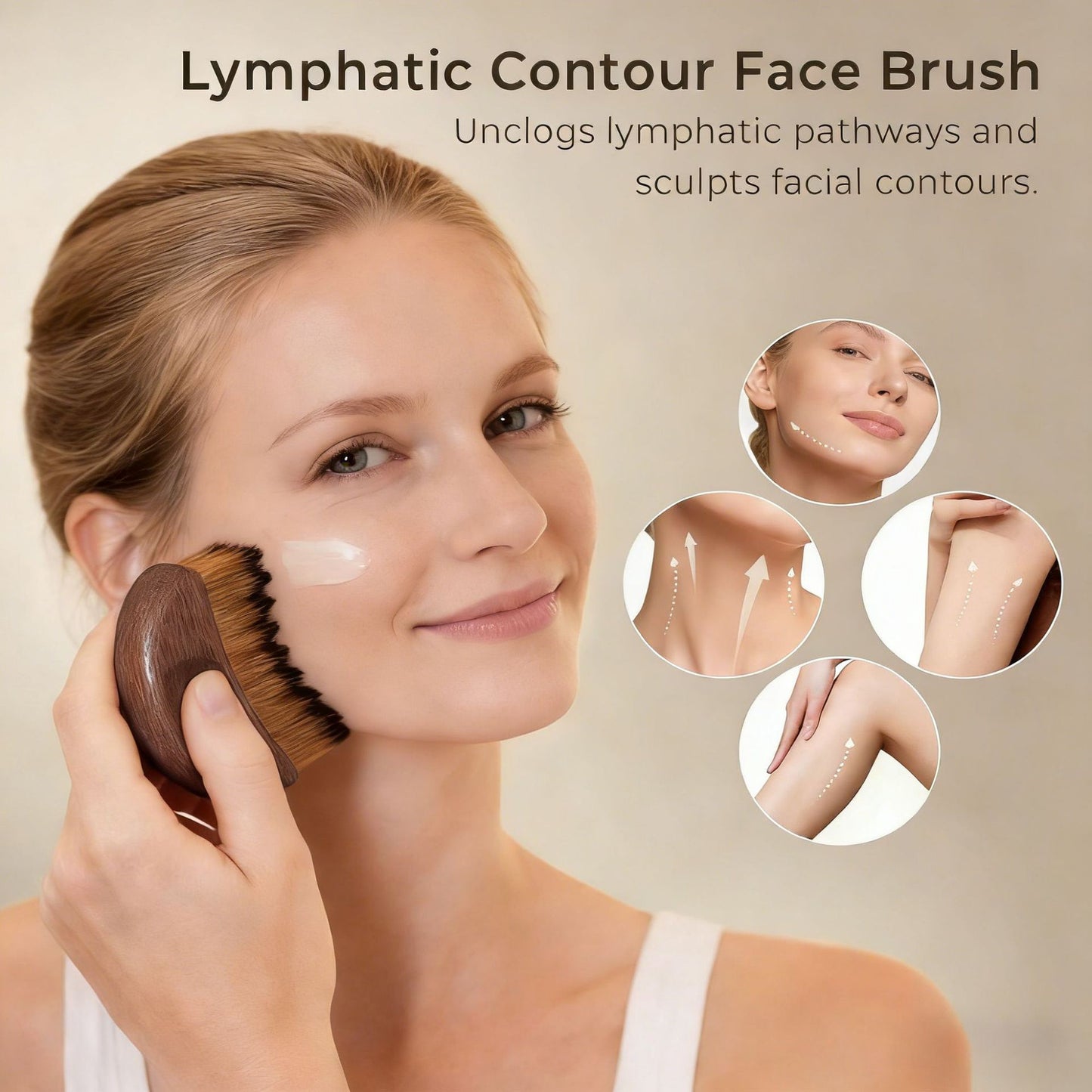 2026 New Red Peach Wood Lymphatic Contour Face Brush