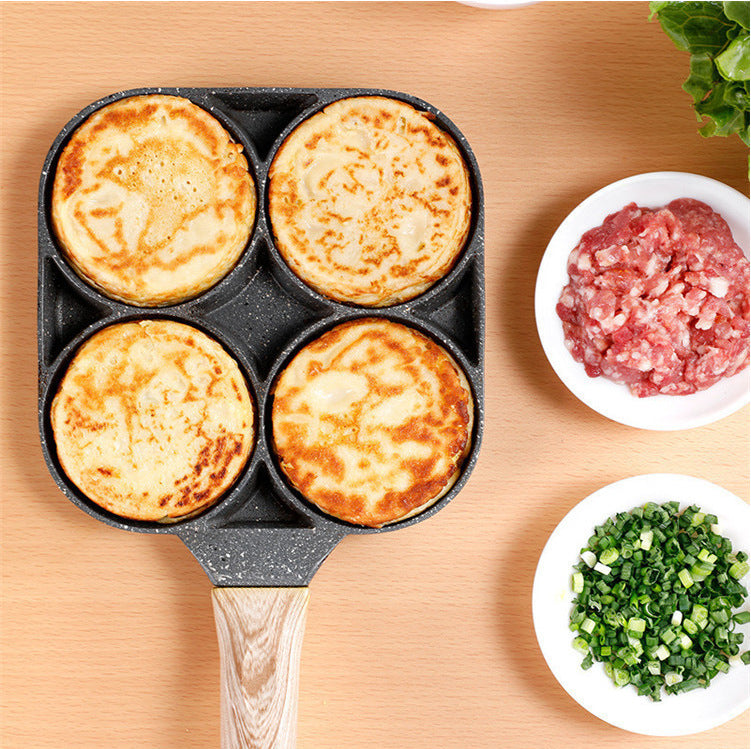 Maifan Stone Four-hole Omelette Pan, Flat-bottomed Non-stick Steak Pan Breakfast Egg Burger Frying Pan, Kitchen Utensils Small Pan