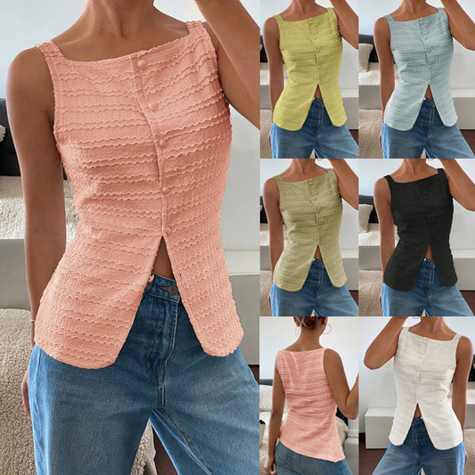 2026 Cross-border Elegant Single-breasted Round Neck Sleeveless Slim Fit Vest for Women (Solid Color)