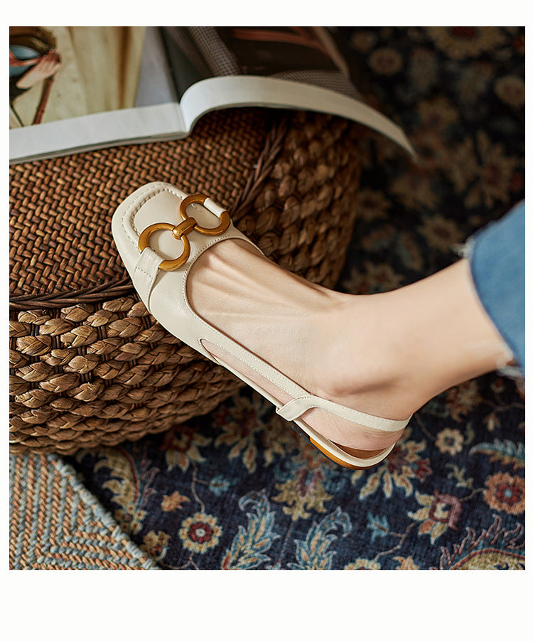 Summer New French Low-Heel Closed-Toe Slip-On Buckle Sandals, Plus Size European and American Style Women's Shoes (Export)