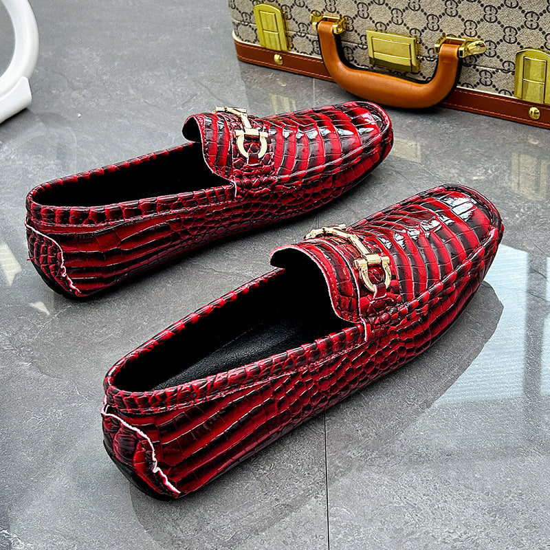 Cross-border plus size 48 crocodile pattern loafers for men, trendy driving shoes, slip-on shoes, handmade casual leather shoes for men.