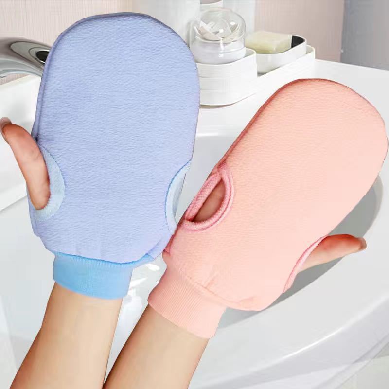 Bath Artifact Solid Color Cute Bath Towel and Bath Gloves Men and Women Adult Bath Towel and Back Rub Gloves