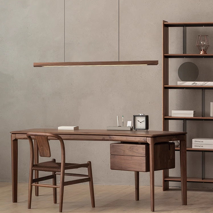 Solid Wood Restaurant Chandelier, Nordic Lighting Fixture, Walnut Color, Bar Counter, Office Long Strip, Single Line, Natural Wood Color, Smart Control