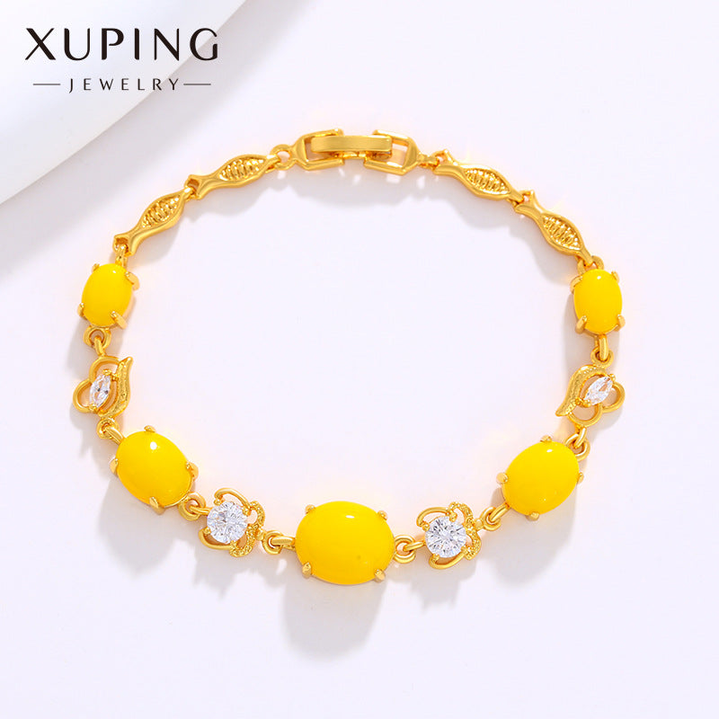 Xuping Jewelry Alloy Inlaid Artificial Gemstone Bracelet for Women, Fashionable 24K Plated Exquisite Fish Jewelry