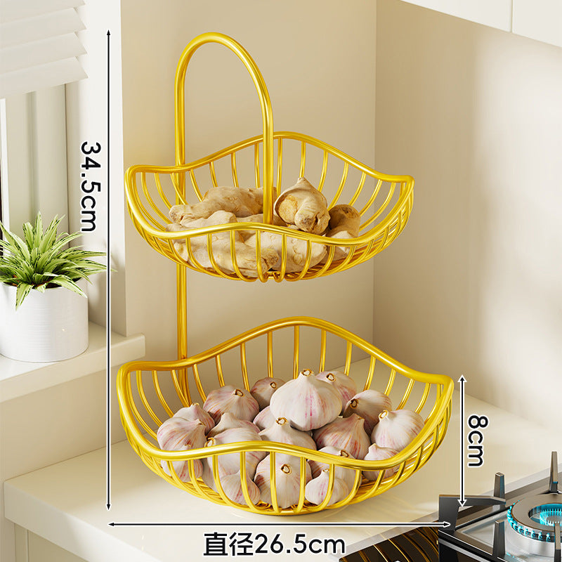 Kitchen Scallion, Ginger, and Garlic Storage Basket; Desktop Vegetable Rack; Multi-functional Living Room Double-layer Fruit Storage
