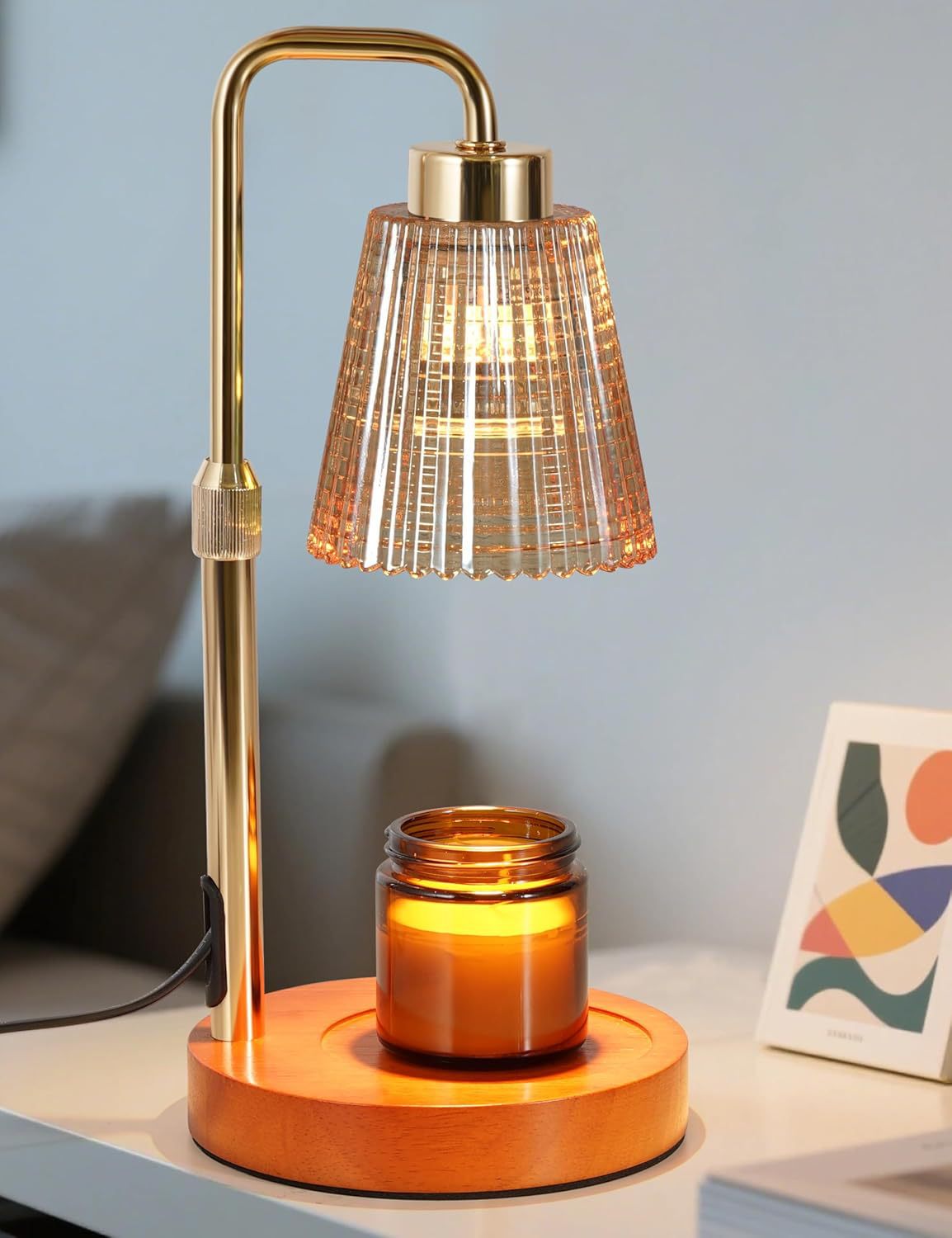 New Amazon Flameless Adjustable Aromatherapy Candle Lamp, Solid Wood Aromatherapy Essential Oil Candle Lamp, Bedroom Atmosphere Table Lamp