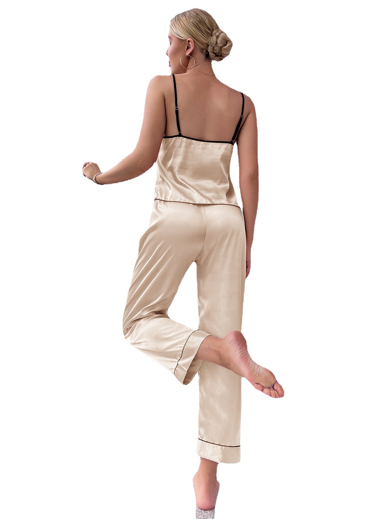 Casual Wind and Ice Silk Home Clothes Suspenders Trousers Pajamas Women's Spring and Summer Tie-Up Thin Straight-Leg Pants Home Suit