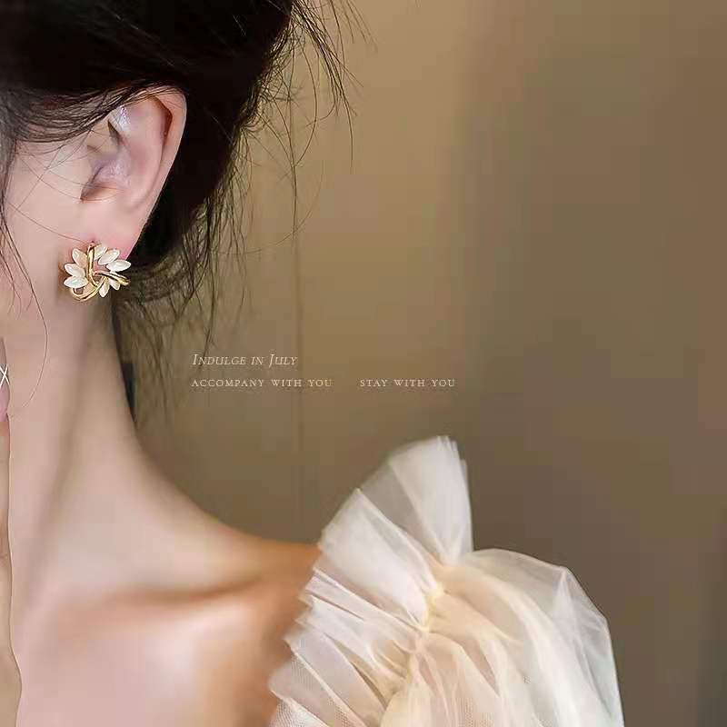 925 silver opal sun flower earrings 2021 new trendy earrings female simple and fashionable temperament net red earrings