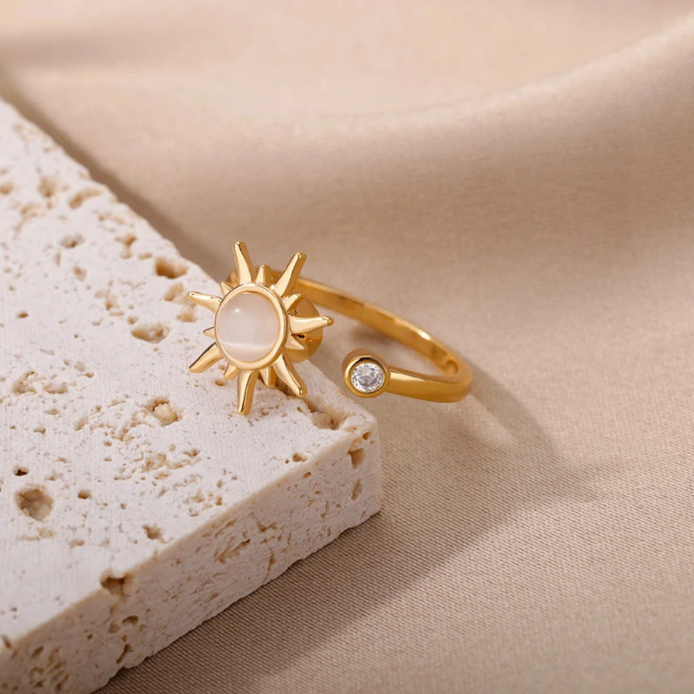 Cross-border simple new style rotatable sunflower decompression ring women's open ring