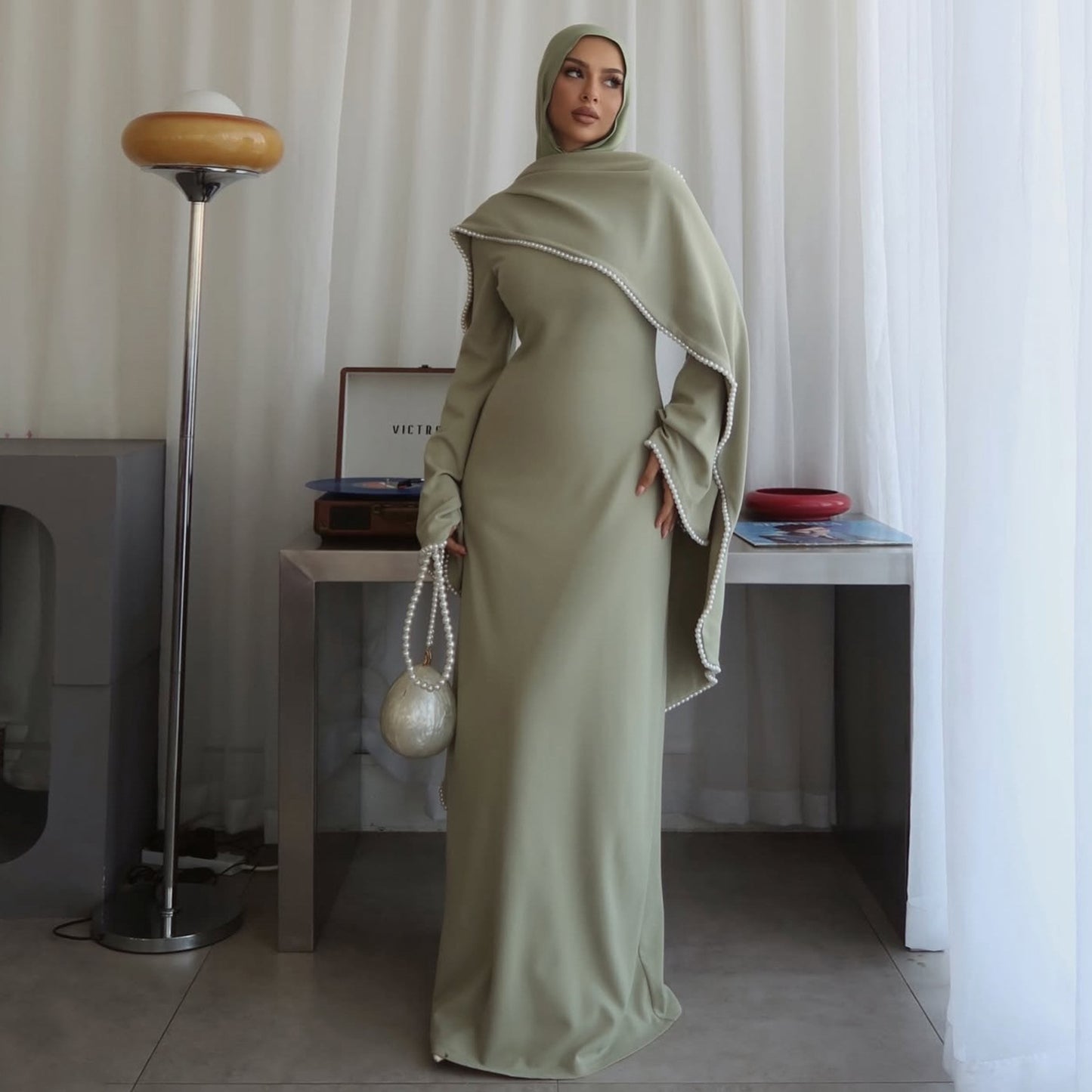 2026 Loriya Dubai Middle East Europe and America Beaded Shawl Long Sleeve Dress
